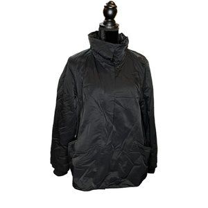 Eileen Fisher Jacket Womens Large Black Fleece Lined Removable Hood High Neck